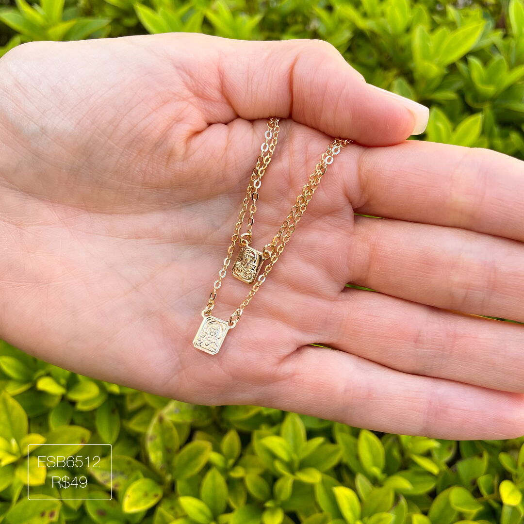 Escapulário Mini N. S. do Carmo e S. C. de Jesus Dourado